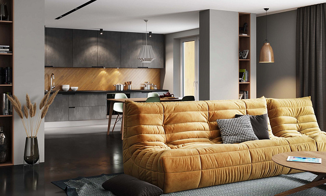 Трехместный бескаркасный диван ДеФранс с подушками в кухню от Gliver 